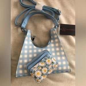 Blue Crossbody Purse w/ Flower Print Cardholder